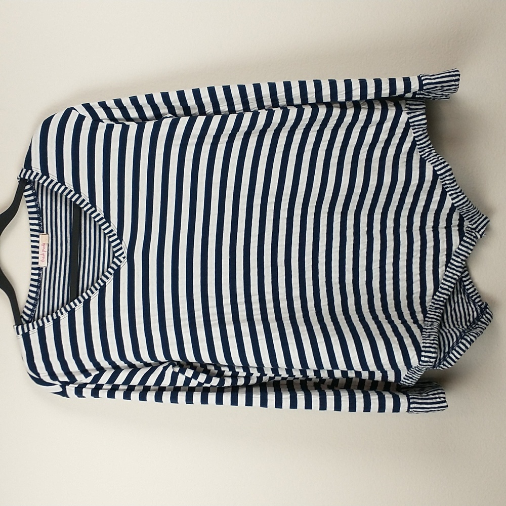 Fresh Produce Top Womens XS Small White Navy Stripe V Neck Long Sleeve Tunic